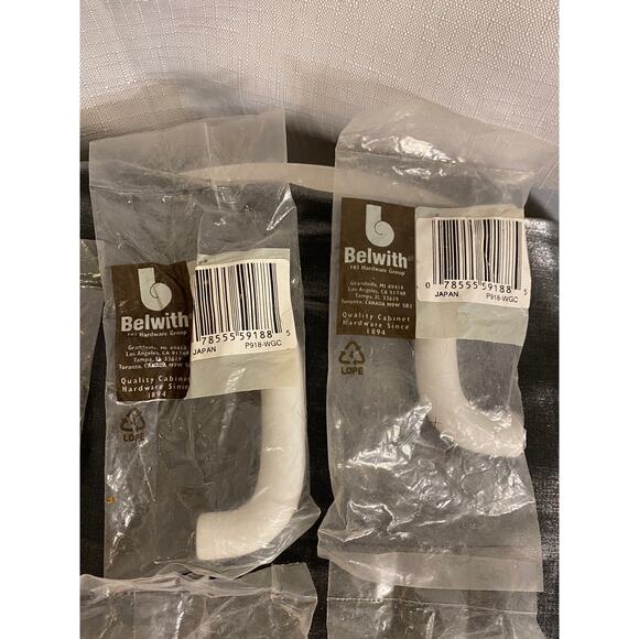 Set of 5 Belwith Drawer Handles White porcelain w gray stripe 3.5 inch NOS - Picture 8 of 8